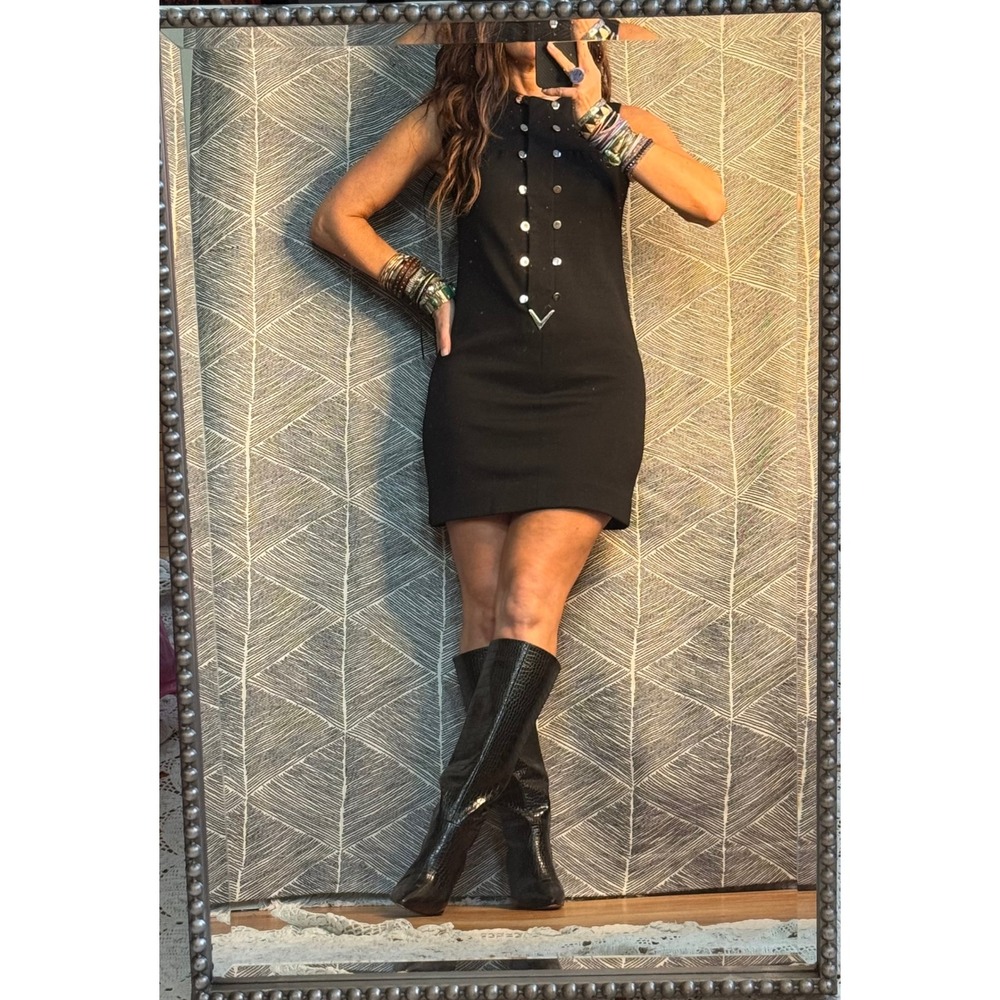 Vintage 60s Mod Sleeveless‎ Mini Dress Silver Buttons Sz 5